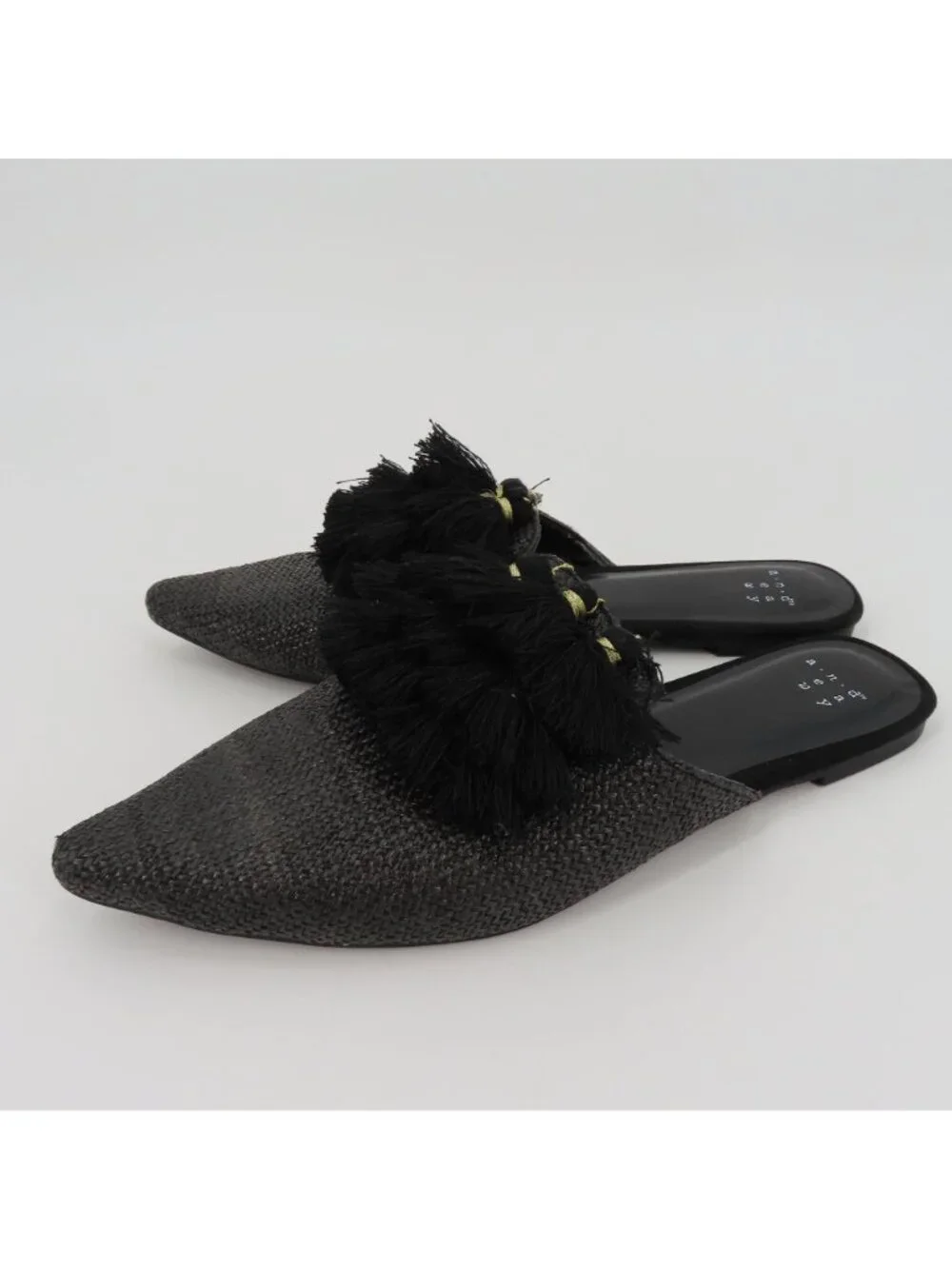 A New Day Women 8 Black Pointed Toe Synthetic Woven Tassel Slides Flats Shoes